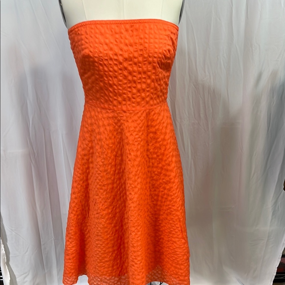 J Crew Orange Strapless Textured Dress
